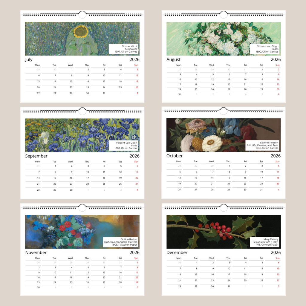 12 Month Flowers in Art A4 Wall Calendar 2026